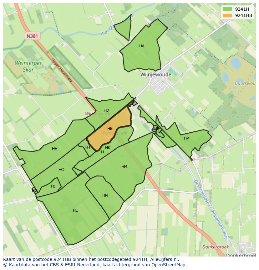 Afbeelding van het postcodegebied 9241 HB op de kaart.