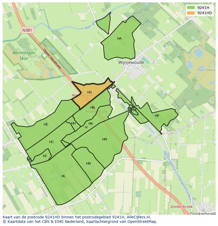 Afbeelding van het postcodegebied 9241 HD op de kaart.
