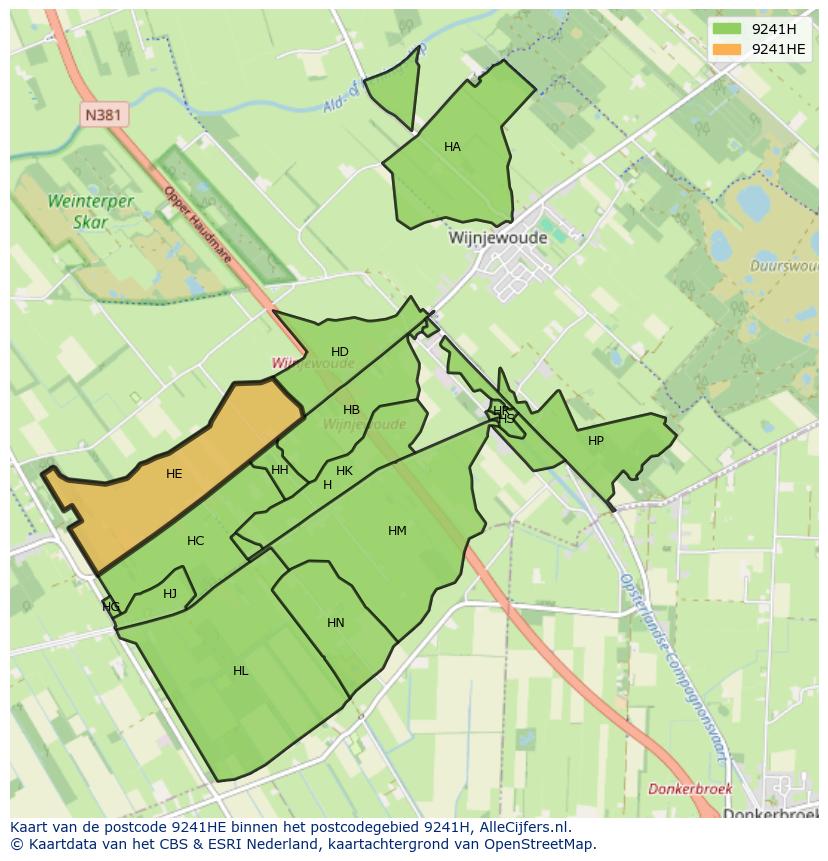 Afbeelding van het postcodegebied 9241 HE op de kaart.