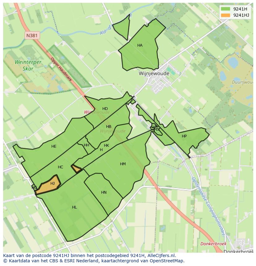 Afbeelding van het postcodegebied 9241 HJ op de kaart.