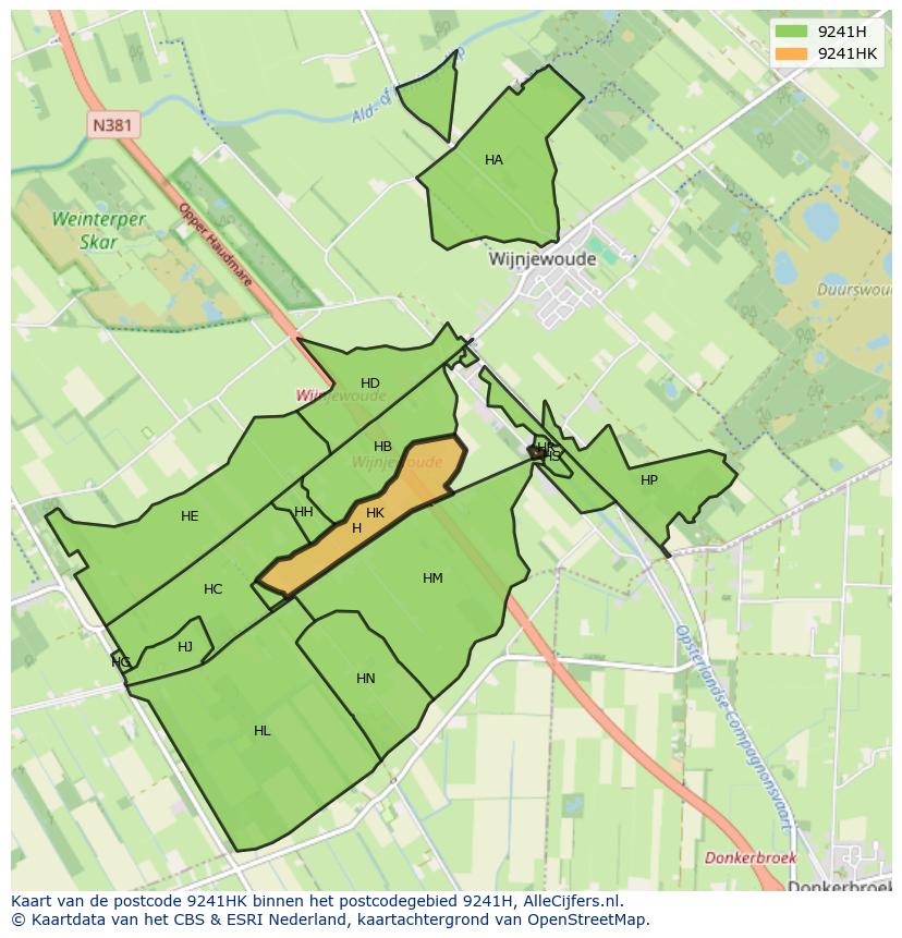 Afbeelding van het postcodegebied 9241 HK op de kaart.