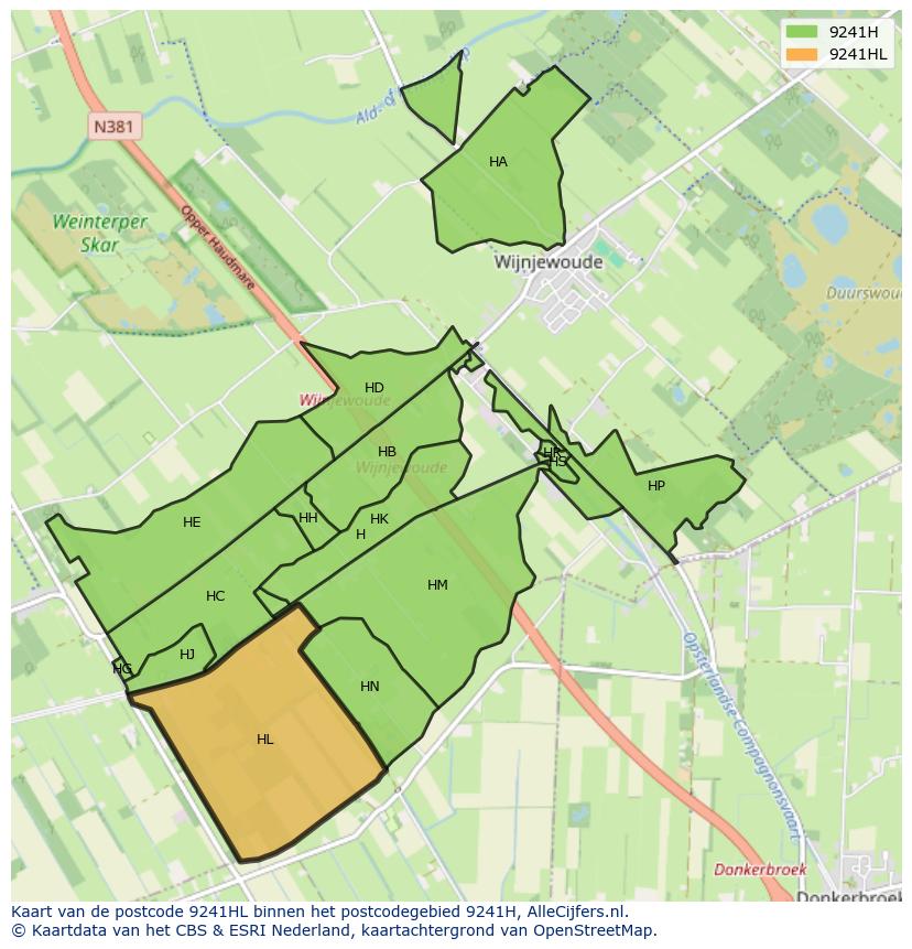 Afbeelding van het postcodegebied 9241 HL op de kaart.