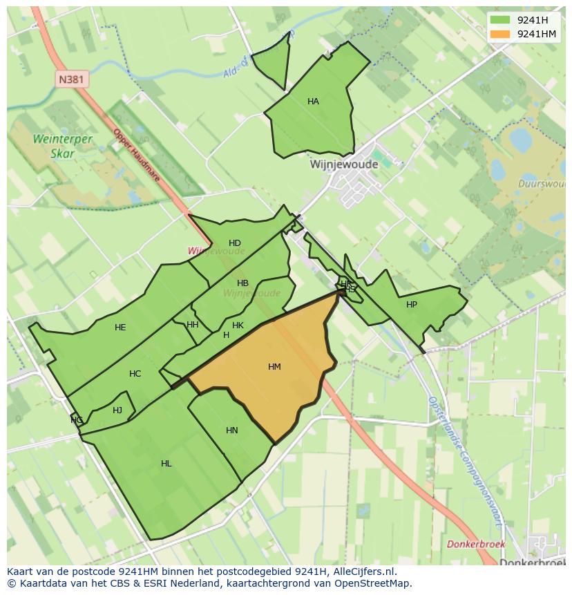 Afbeelding van het postcodegebied 9241 HM op de kaart.