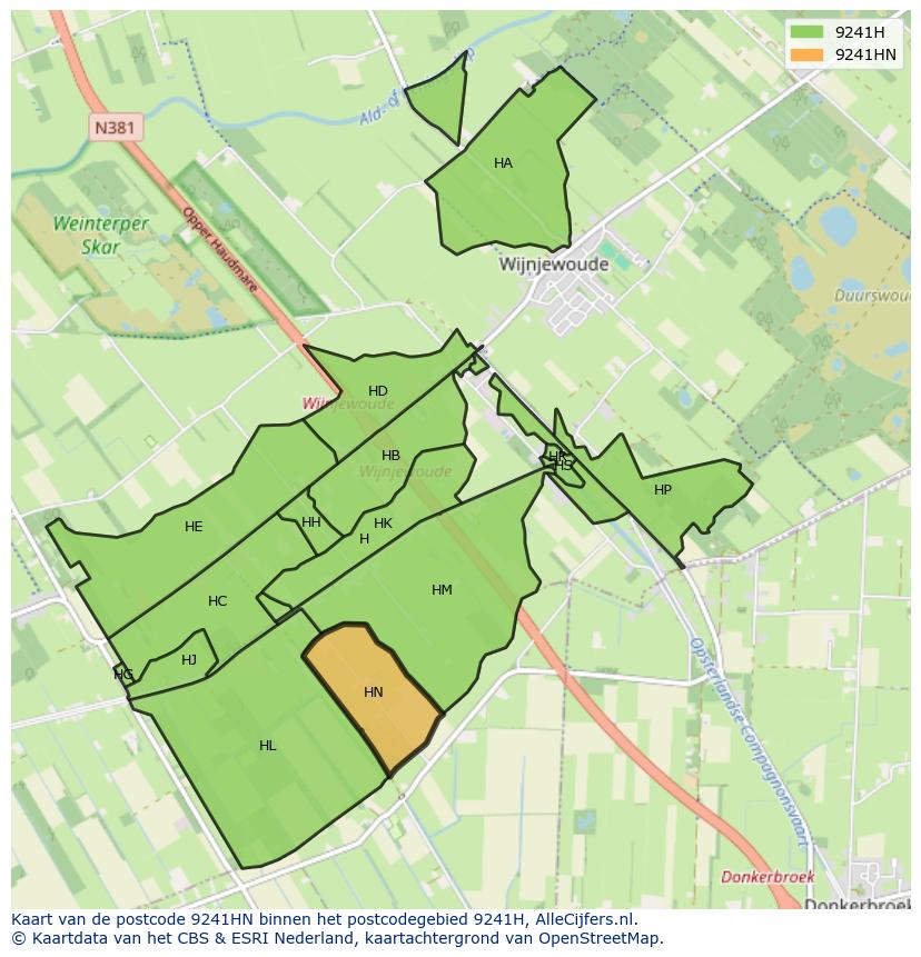 Afbeelding van het postcodegebied 9241 HN op de kaart.
