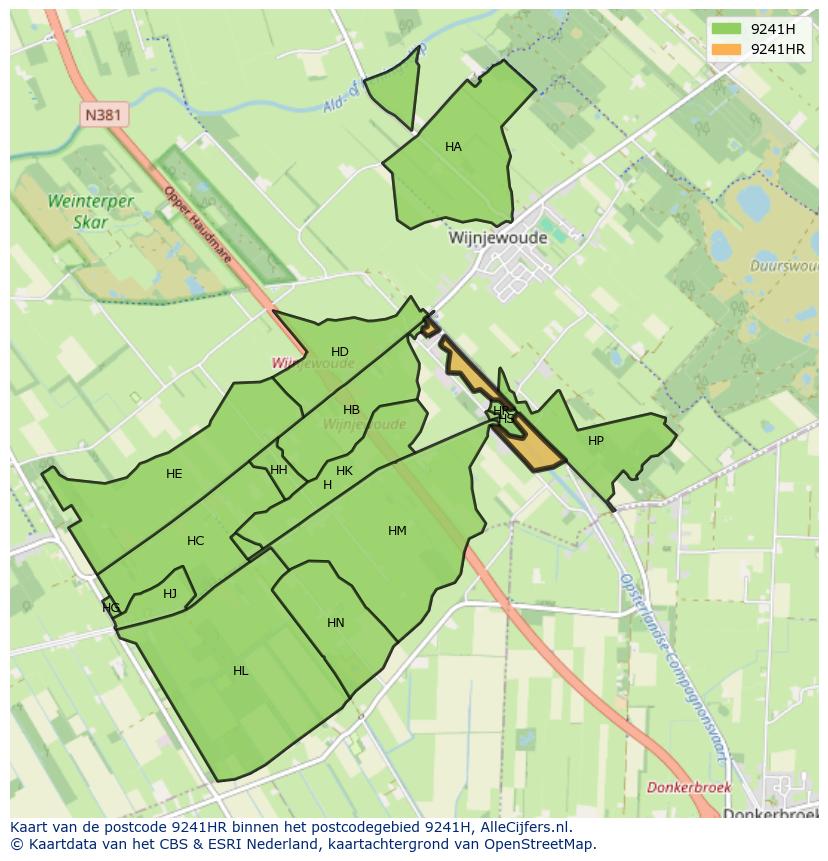 Afbeelding van het postcodegebied 9241 HR op de kaart.