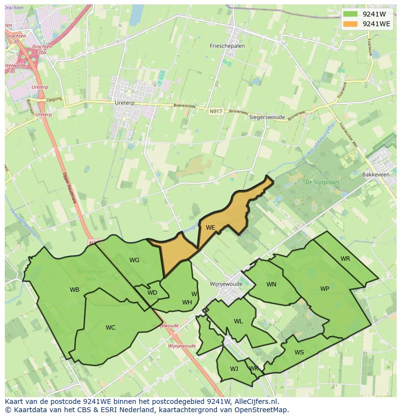 Afbeelding van het postcodegebied 9241 WE op de kaart.