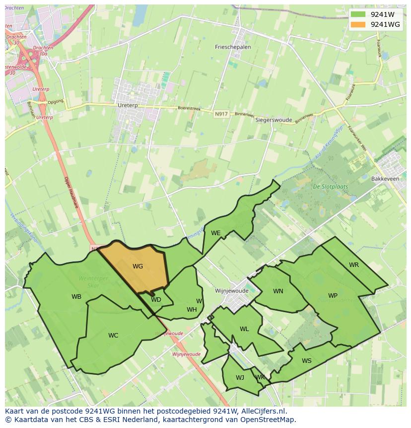 Afbeelding van het postcodegebied 9241 WG op de kaart.