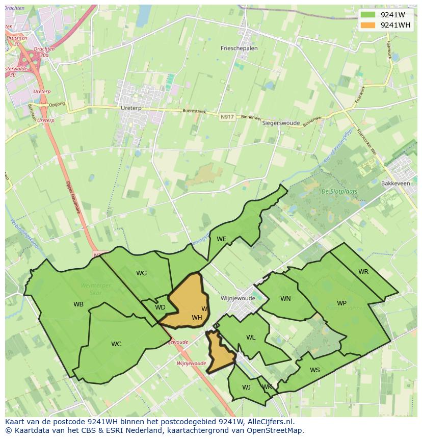Afbeelding van het postcodegebied 9241 WH op de kaart.