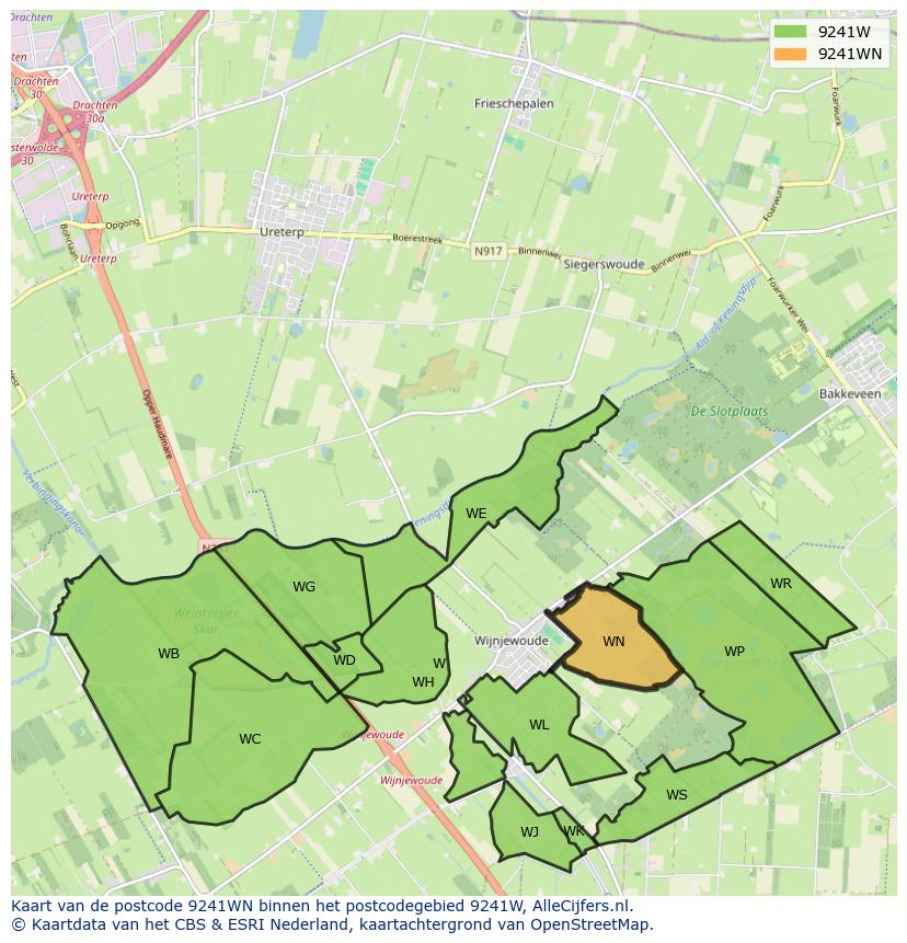 Afbeelding van het postcodegebied 9241 WN op de kaart.