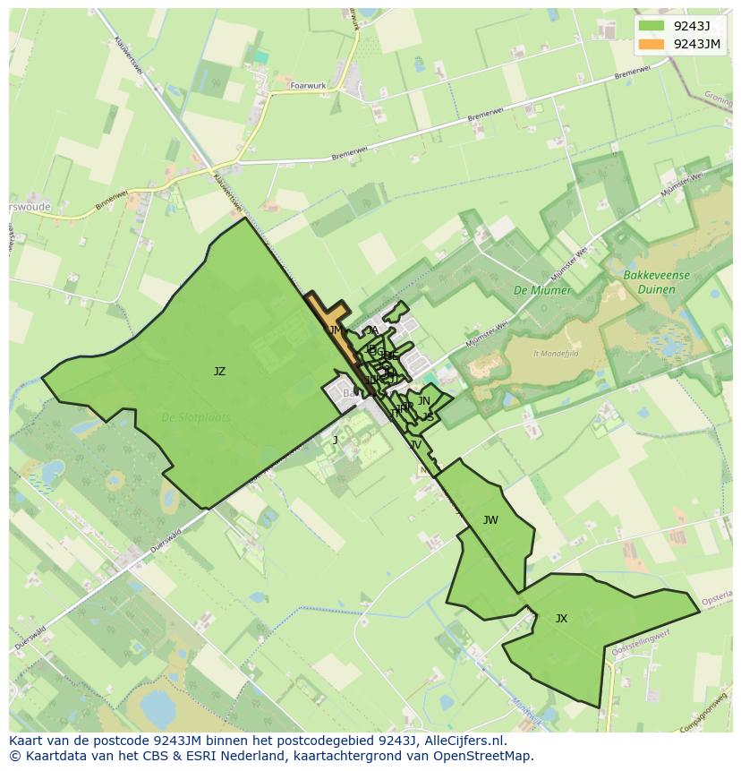 Afbeelding van het postcodegebied 9243 JM op de kaart.