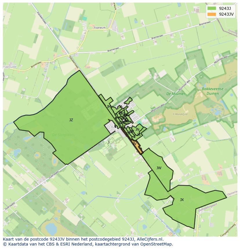 Afbeelding van het postcodegebied 9243 JV op de kaart.