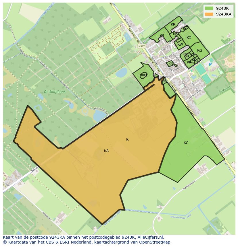 Afbeelding van het postcodegebied 9243 KA op de kaart.