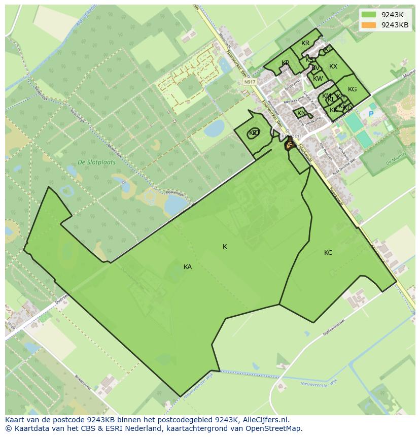 Afbeelding van het postcodegebied 9243 KB op de kaart.