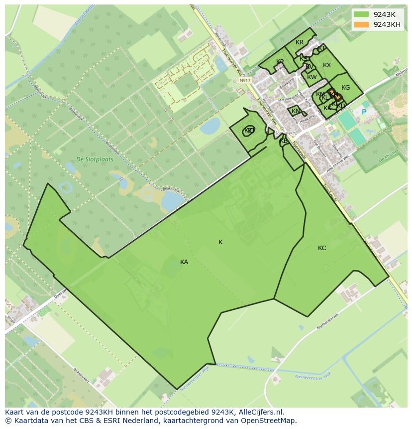 Afbeelding van het postcodegebied 9243 KH op de kaart.
