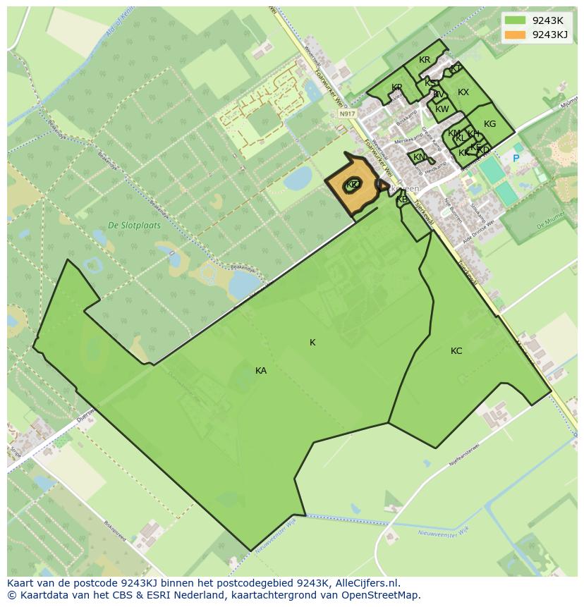 Afbeelding van het postcodegebied 9243 KJ op de kaart.