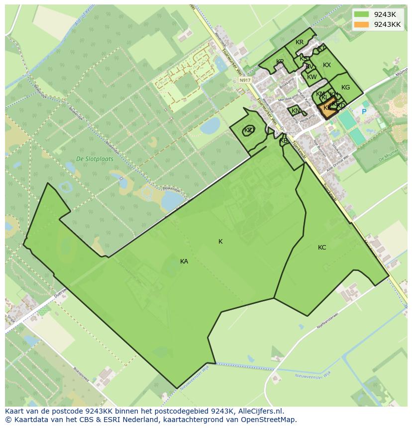 Afbeelding van het postcodegebied 9243 KK op de kaart.