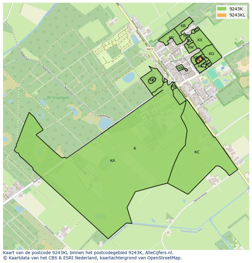 Afbeelding van het postcodegebied 9243 KL op de kaart.