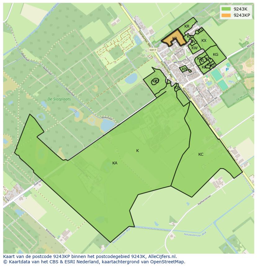 Afbeelding van het postcodegebied 9243 KP op de kaart.