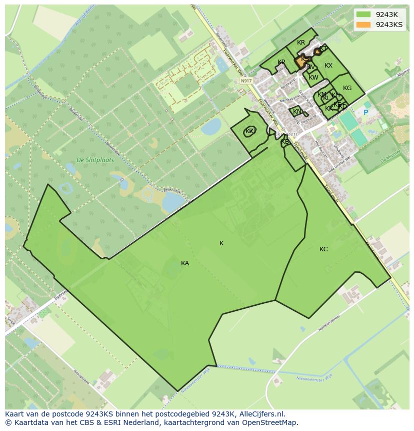 Afbeelding van het postcodegebied 9243 KS op de kaart.