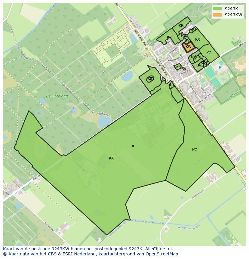 Afbeelding van het postcodegebied 9243 KW op de kaart.