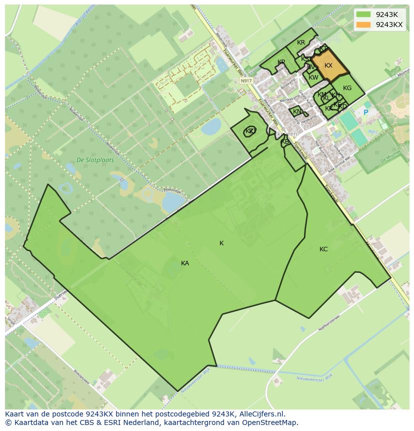 Afbeelding van het postcodegebied 9243 KX op de kaart.