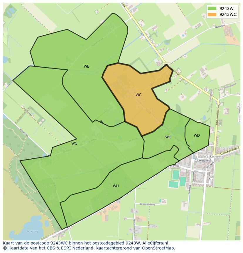 Afbeelding van het postcodegebied 9243 WC op de kaart.
