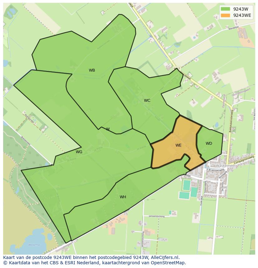 Afbeelding van het postcodegebied 9243 WE op de kaart.
