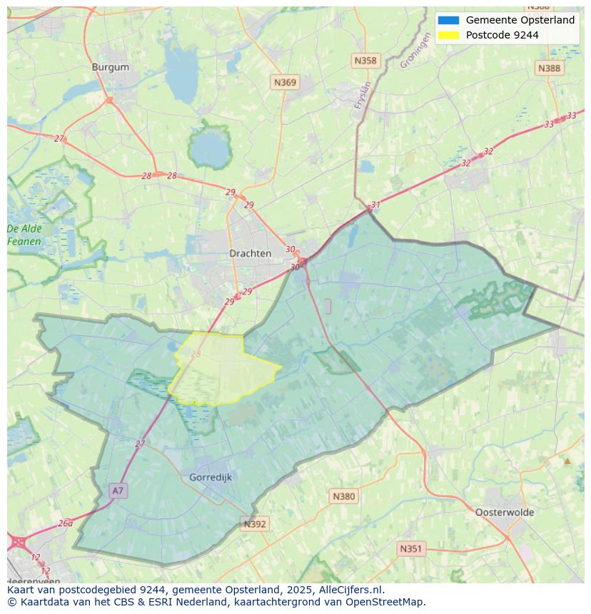 Afbeelding van het postcodegebied 9244 op de kaart.