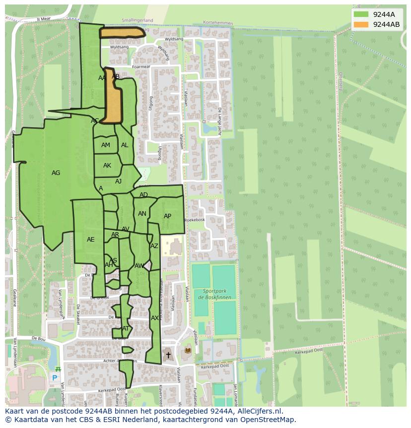 Afbeelding van het postcodegebied 9244 AB op de kaart.