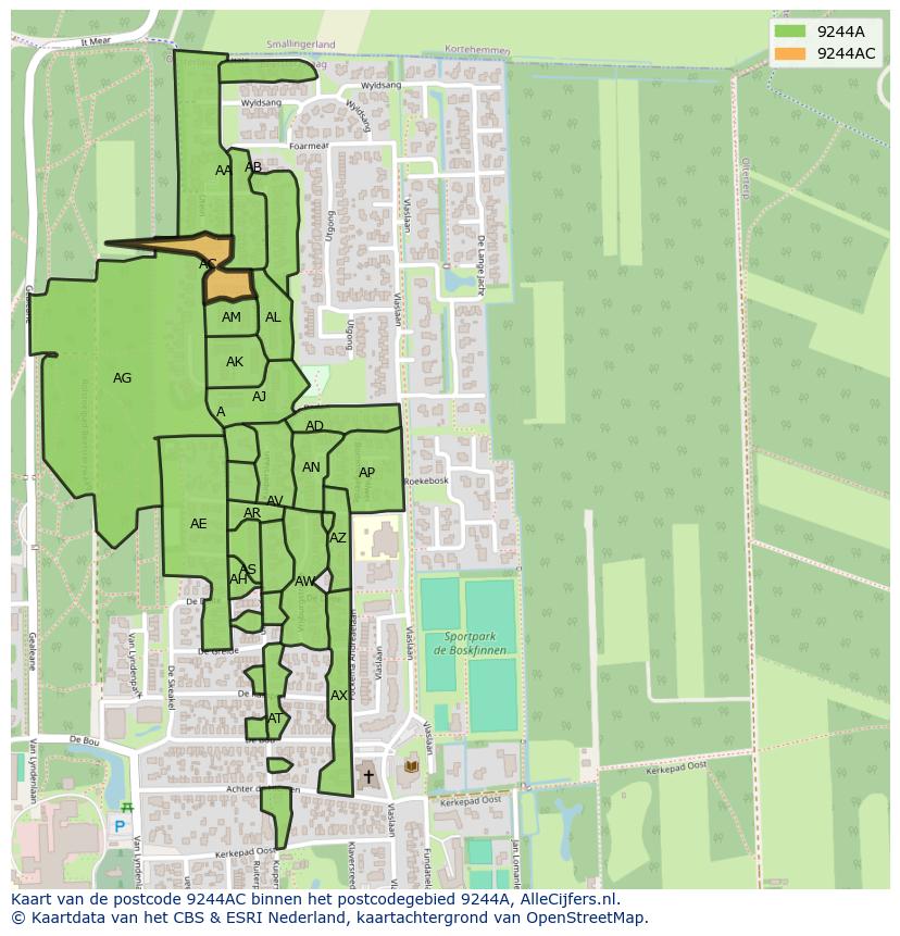 Afbeelding van het postcodegebied 9244 AC op de kaart.