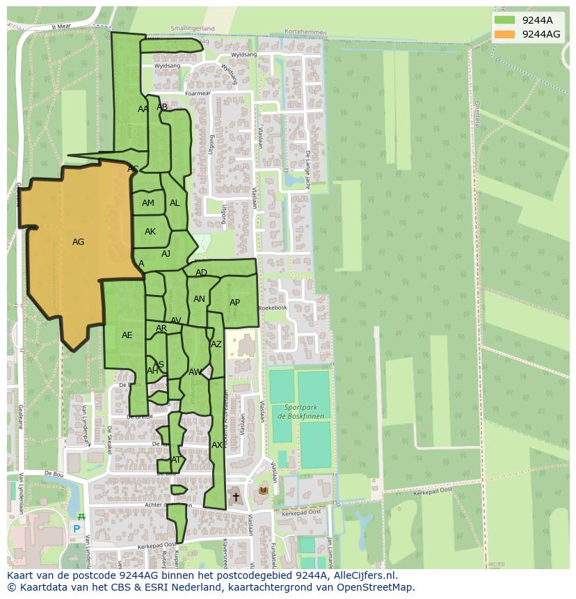 Afbeelding van het postcodegebied 9244 AG op de kaart.