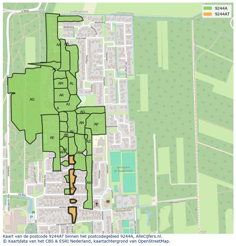 Afbeelding van het postcodegebied 9244 AT op de kaart.