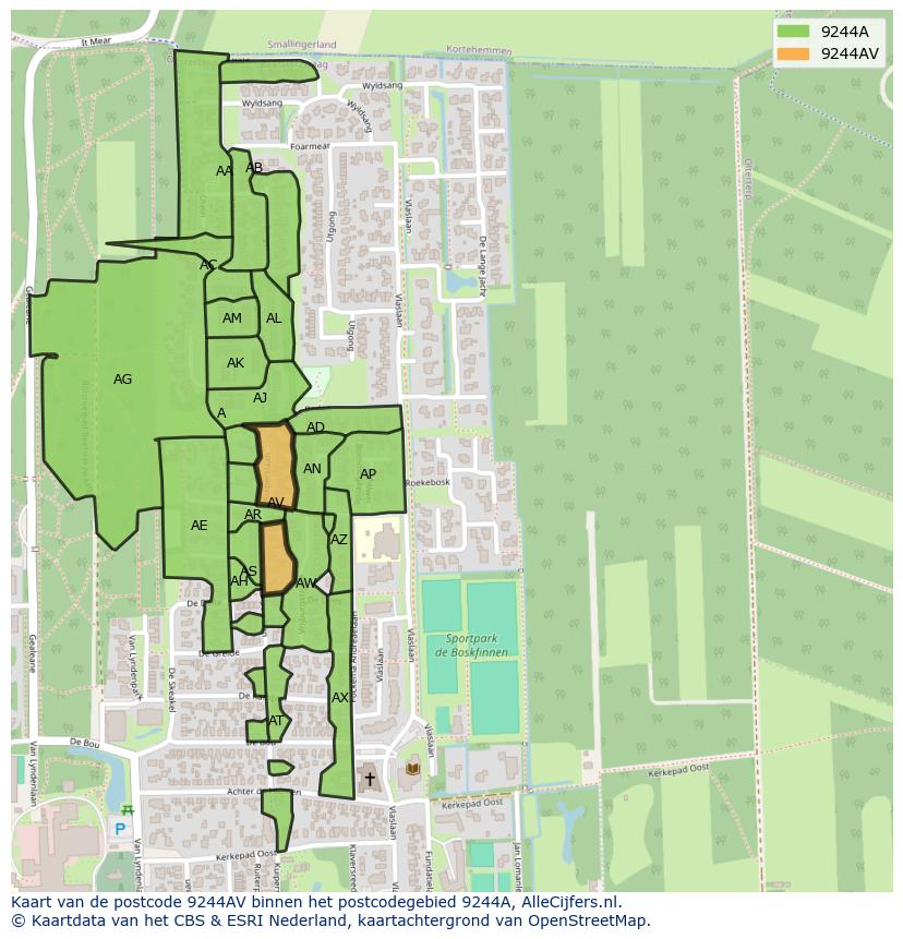 Afbeelding van het postcodegebied 9244 AV op de kaart.