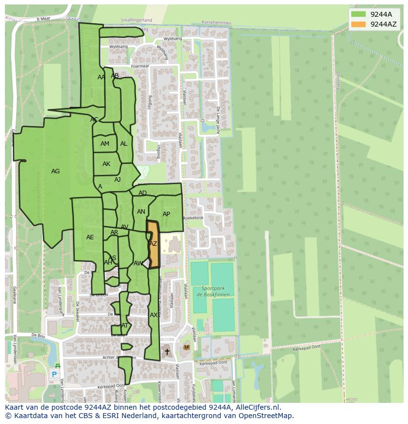 Afbeelding van het postcodegebied 9244 AZ op de kaart.