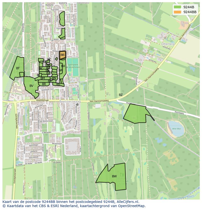 Afbeelding van het postcodegebied 9244 BB op de kaart.