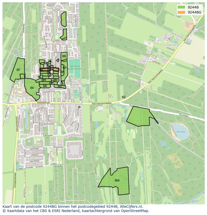 Afbeelding van het postcodegebied 9244 BG op de kaart.
