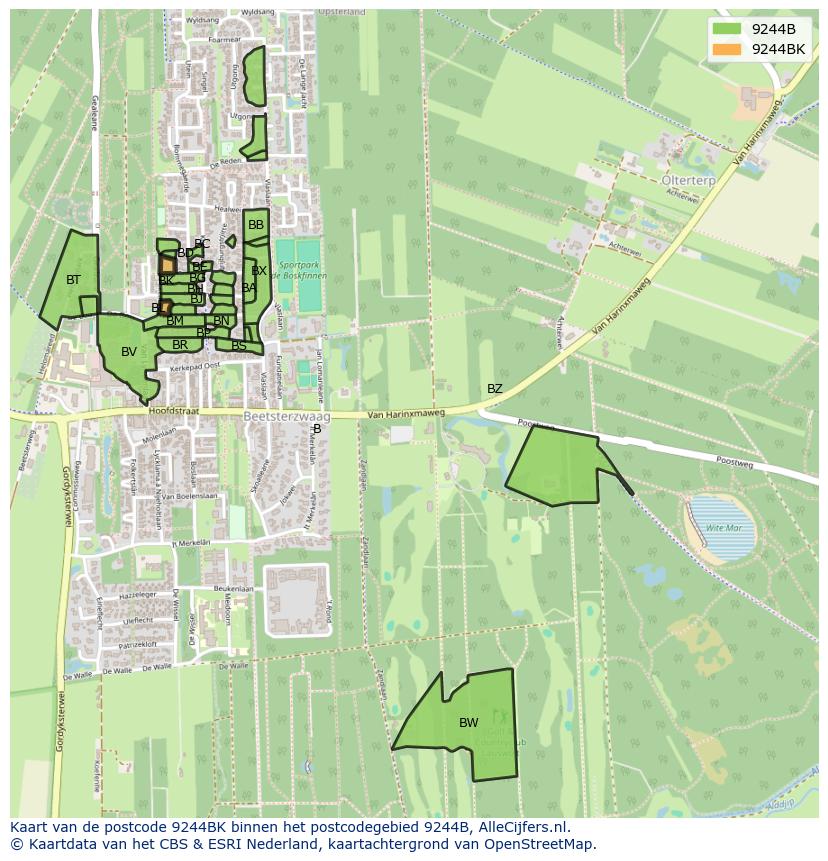 Afbeelding van het postcodegebied 9244 BK op de kaart.