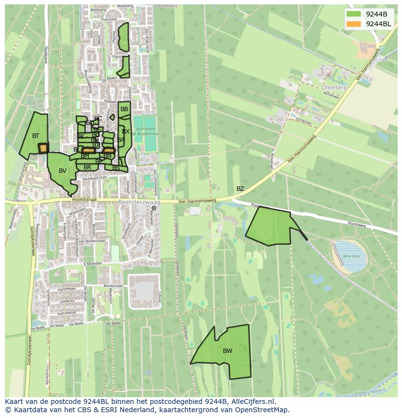 Afbeelding van het postcodegebied 9244 BL op de kaart.
