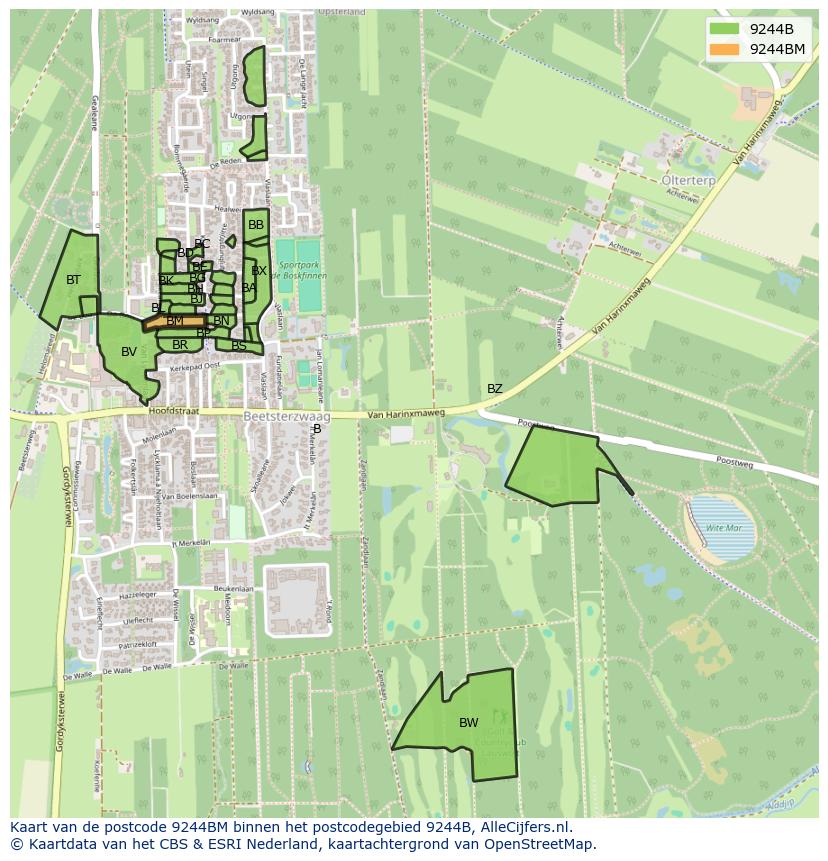 Afbeelding van het postcodegebied 9244 BM op de kaart.