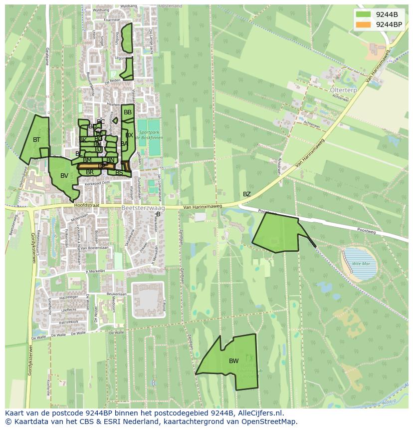 Afbeelding van het postcodegebied 9244 BP op de kaart.