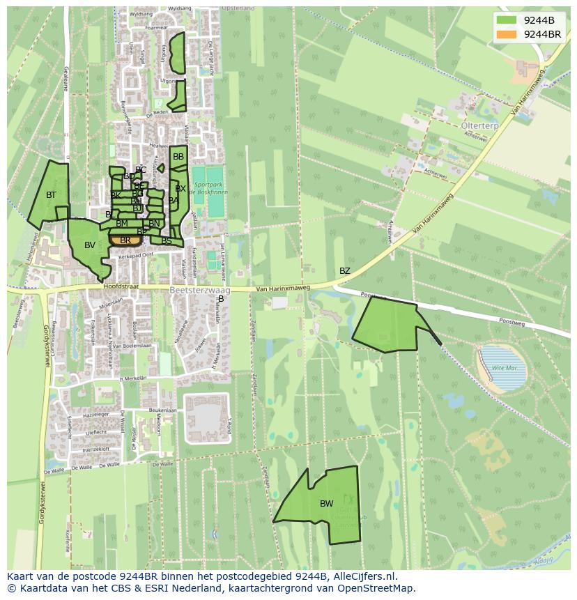 Afbeelding van het postcodegebied 9244 BR op de kaart.