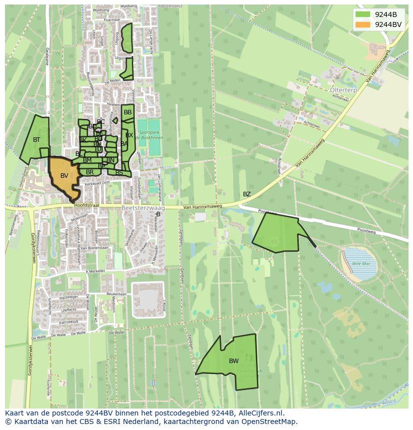 Afbeelding van het postcodegebied 9244 BV op de kaart.