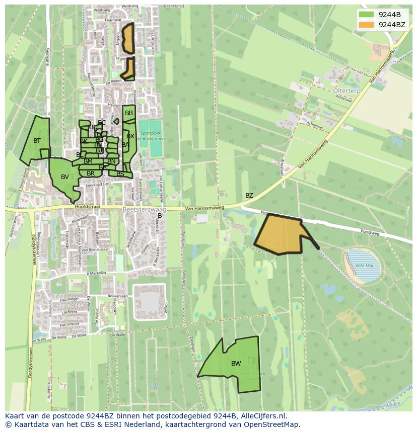 Afbeelding van het postcodegebied 9244 BZ op de kaart.