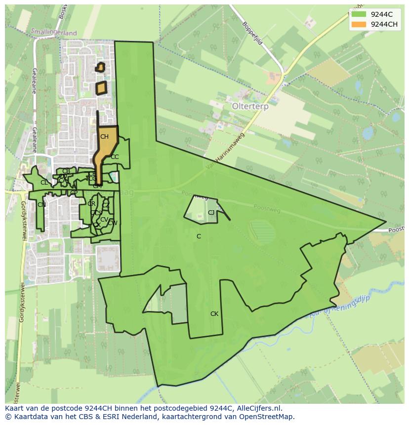 Afbeelding van het postcodegebied 9244 CH op de kaart.