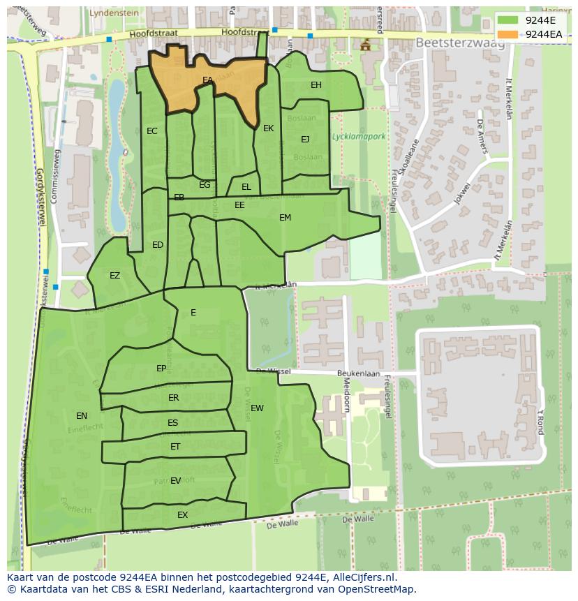 Afbeelding van het postcodegebied 9244 EA op de kaart.