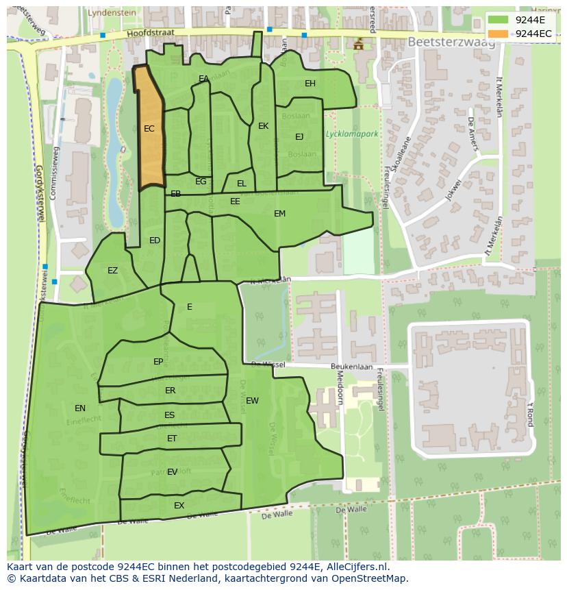 Afbeelding van het postcodegebied 9244 EC op de kaart.