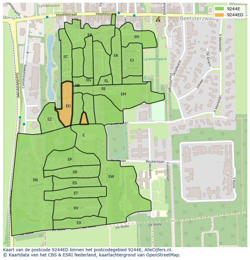 Afbeelding van het postcodegebied 9244 ED op de kaart.