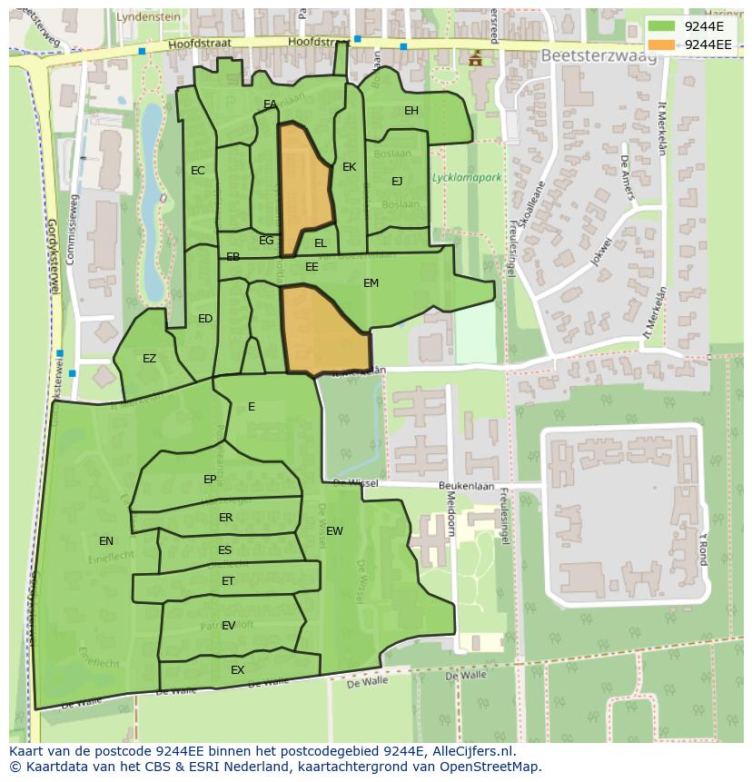 Afbeelding van het postcodegebied 9244 EE op de kaart.