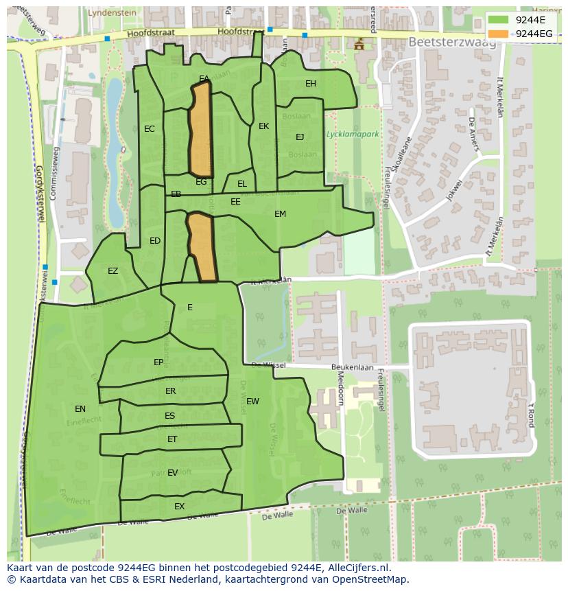 Afbeelding van het postcodegebied 9244 EG op de kaart.