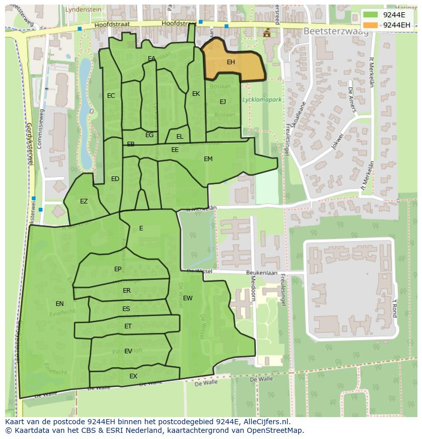 Afbeelding van het postcodegebied 9244 EH op de kaart.